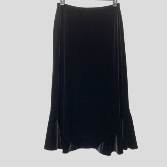 Mirasol Y2K Women’s L Maxi Black Velour Skirt Bias Ruffle Witchy  WhimsiGoth - Picture 2 of 10
